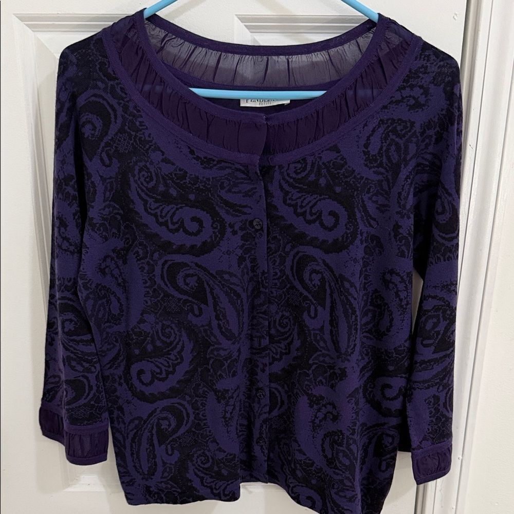 Pendleton Purple Paisley Cardigan 3/4 Sleeves Size M Petite